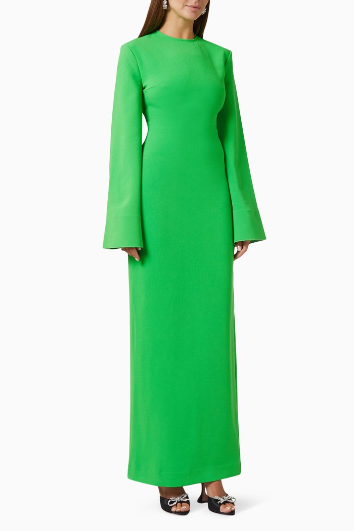 

Aila Flared-sleeve Maxi Dress in Crepe, Green