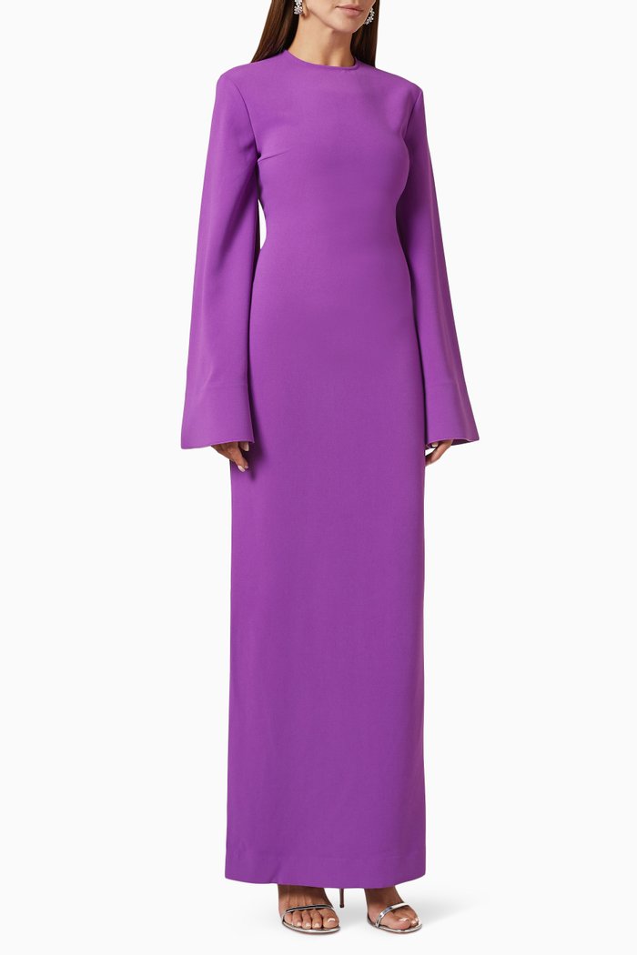 Aila Flared-sleeve Maxi Dress in Crepe, Purple