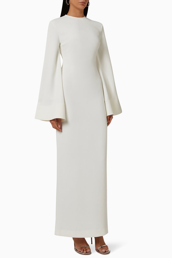 

Aila Flared-sleeve Maxi Dress in Crepe, White