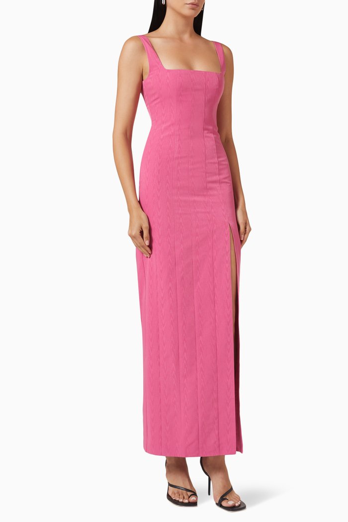 

Portrait Panelled Maxi Dress in Moiré, Pink