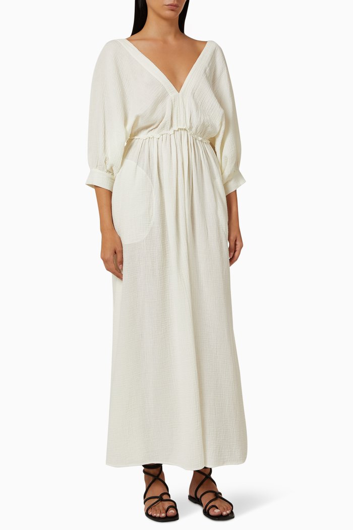 

Selene Maxi Dress in Cotton Gauze, White