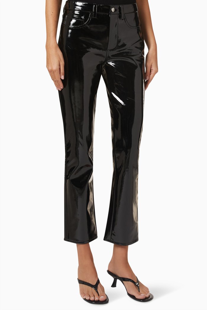 

Patent Straight-leg Cropped Pants in Faux-leather, Black