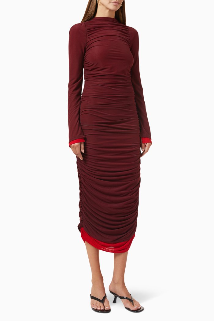 

Azora Midi Dress in Nylon-mesh, Burgundy