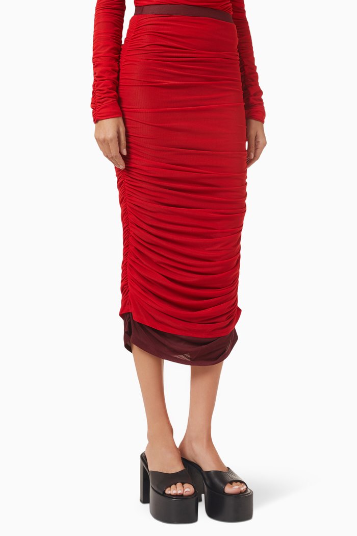 Pluto Midi Skirt in Nylon-mesh, Red