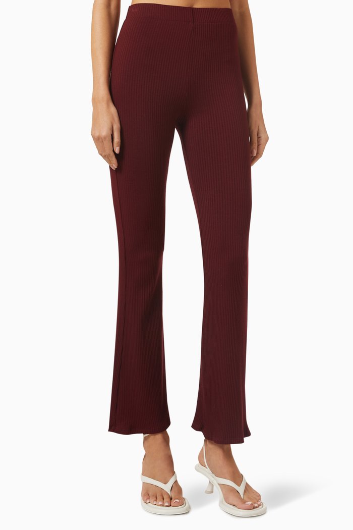

Saturn Wide-leg Pants in Rib-knit, Burgundy