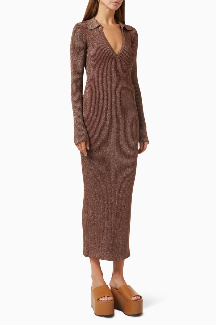 

Choi Midi Dress in Lurex Rib-knit, Brown
