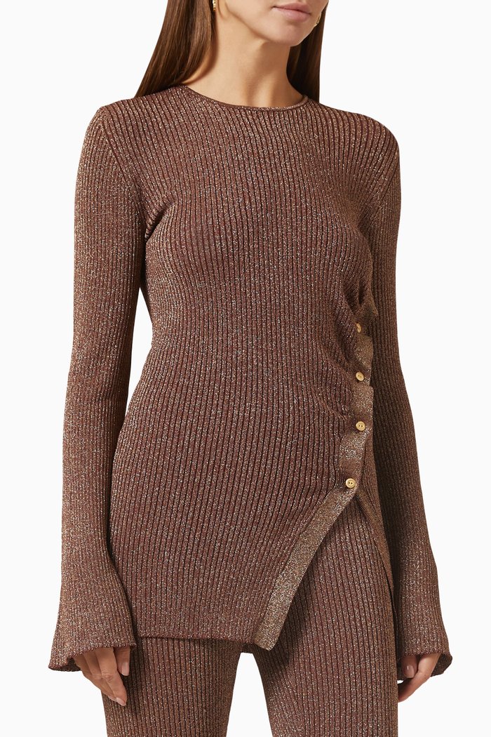 

Gaia Sweater in Lurex Rib-knit, Brown
