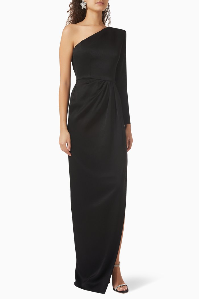 Delane One-shoulder Maxi Dress in Satin-crepe, Black