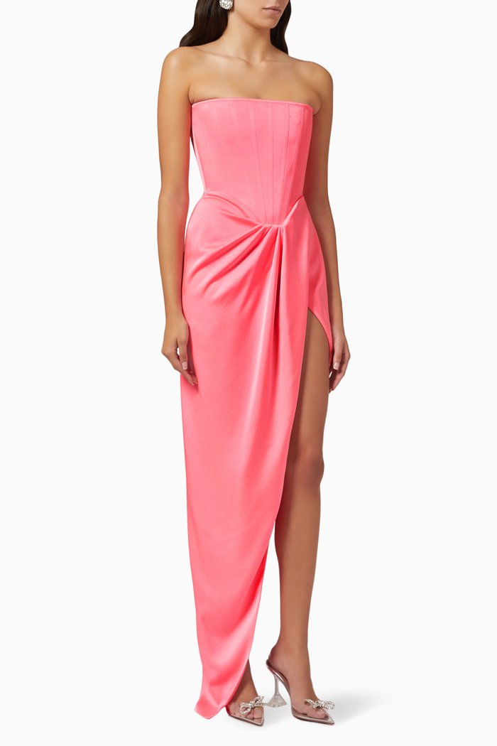 

Ledger Strapless Draped Maxi Dress in Satin-crepe, Pink