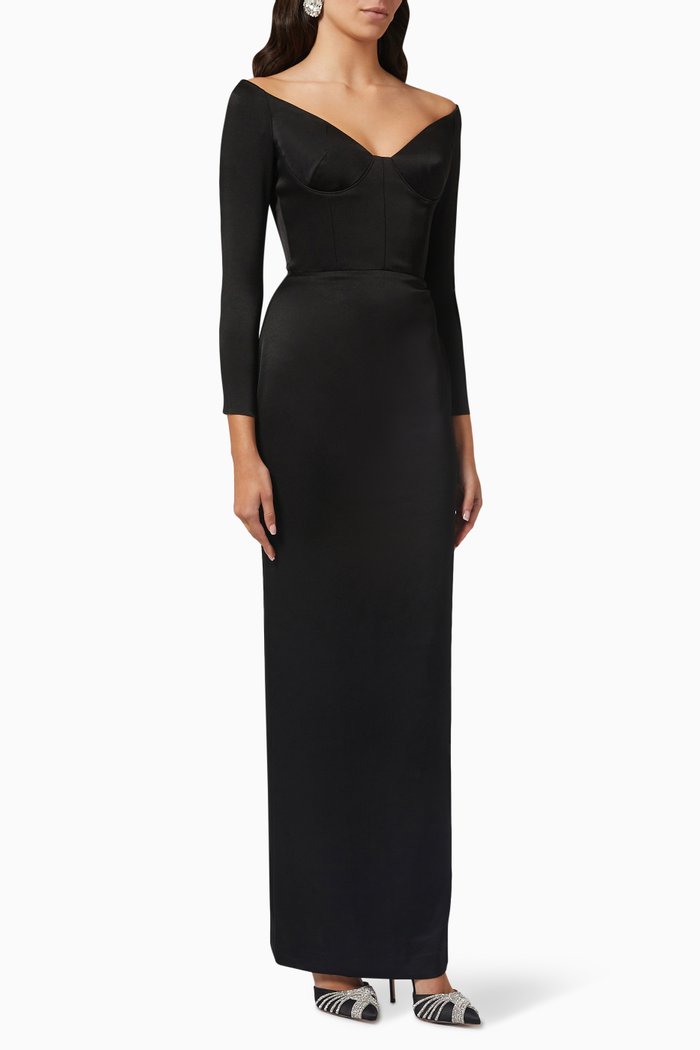 

Merrit Off-shoulder Maxi Dress in Satin-crepe, Black