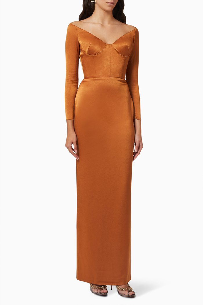 

Merrit Off-shoulder Maxi Dress in Satin-crepe, Orange