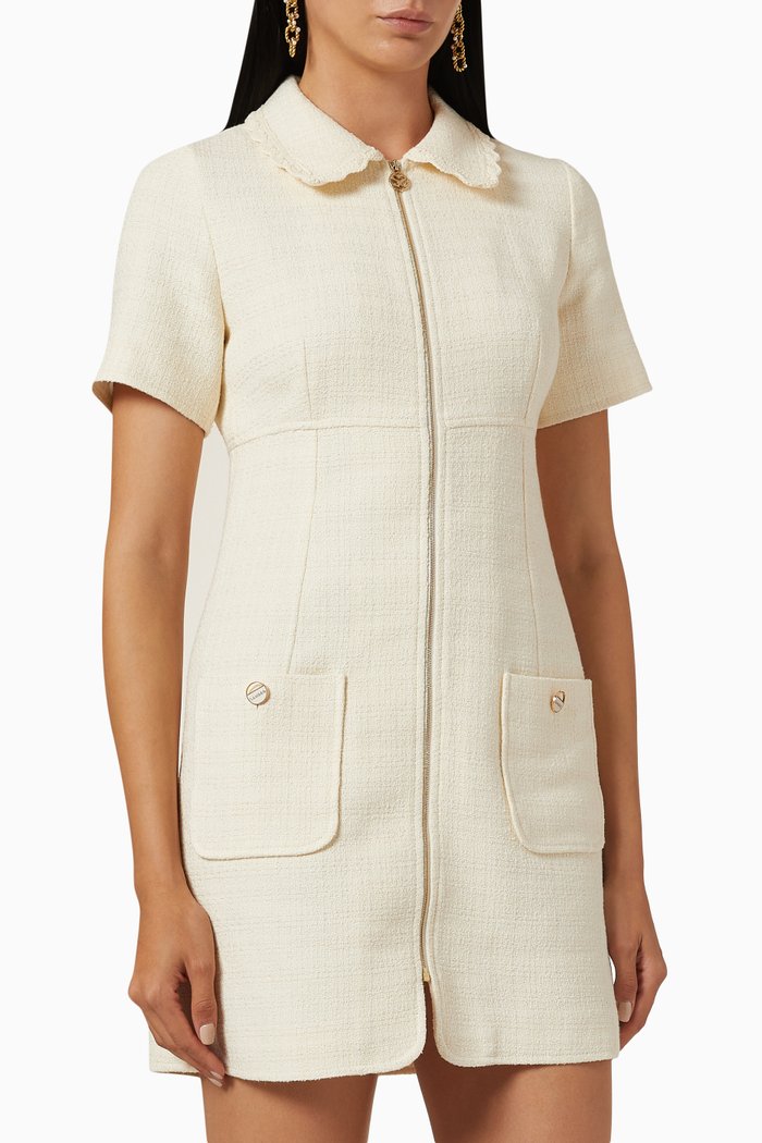

Tweed Zip Mini Dress, Neutral