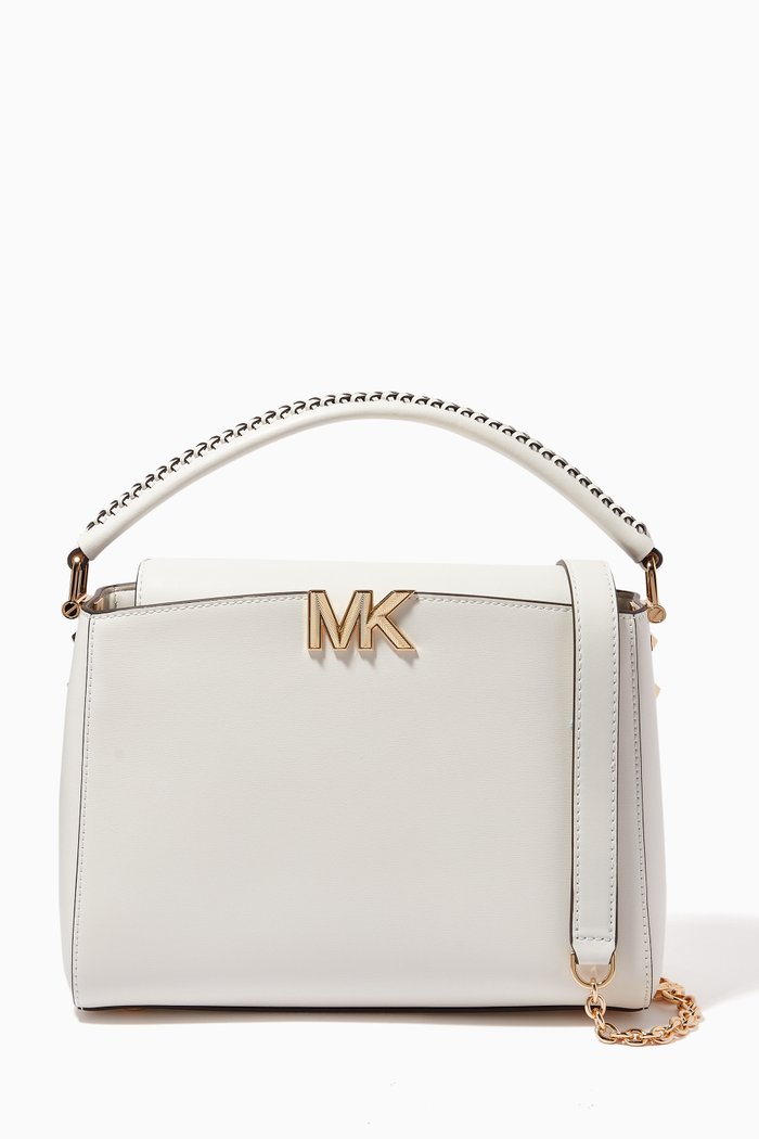 

Medium Karlie Satchel Bag in Leather, White