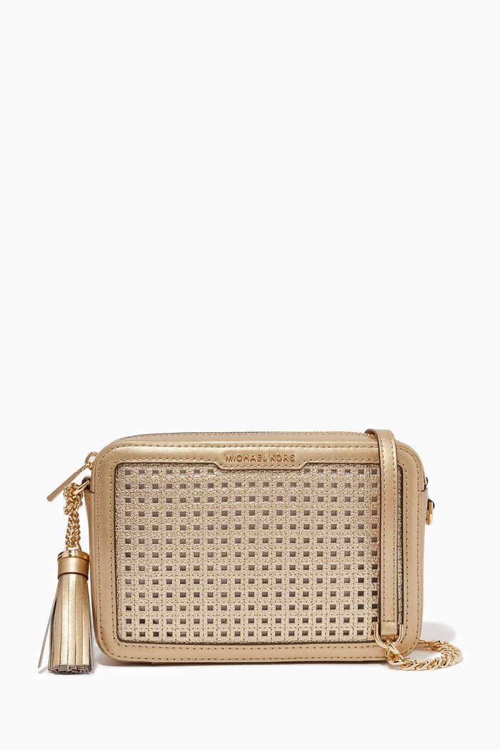 

Medium Ginny Crossbody Bag in Perforated Leather, Gold