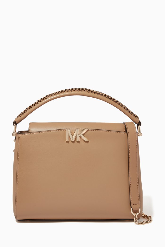 

Medium Karlie Satchel Bag in Leather, Brown