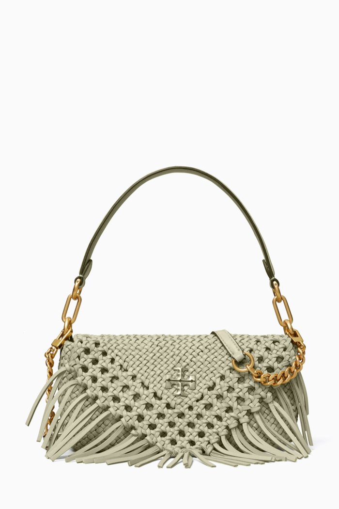 

Kira Fringe Small Shoulder Bag in Nappa, Green