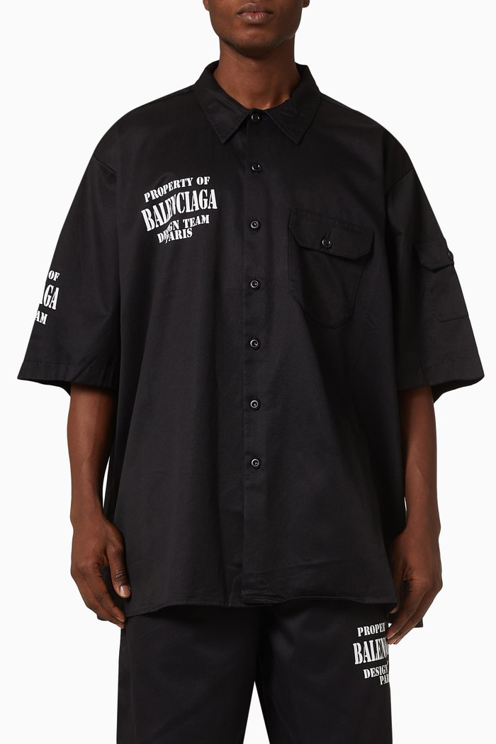 

Property Pocket Oversized Shirt in Papery Cotton Twill, Black