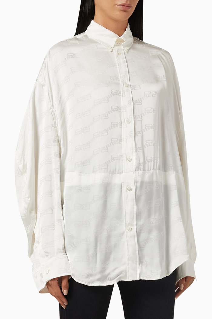 

BB Monogram Twisted Sleeve Shirt in Viscose Jacquard, Neutral