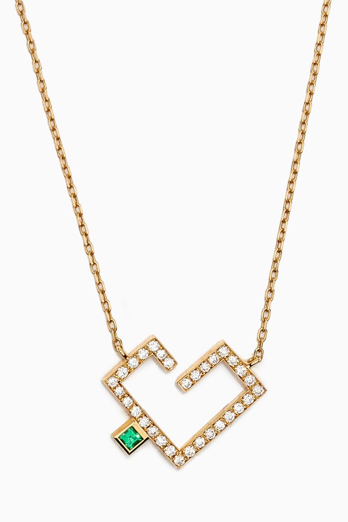 

Small Hubb Diamond & Emerald Necklace in 18kt Gold, White