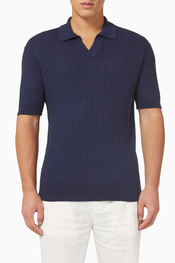 

Rino Polo Shirt in Silk and Cotton Knit, Blue