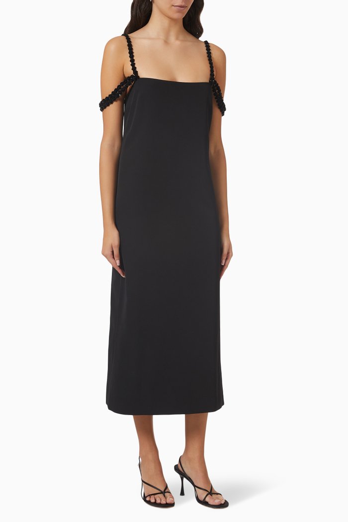 

Shayanne Embellished Midi Dress in Crepe, Black