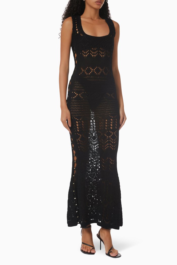 

Karliah Maxi Dress in Sheer Cotton, Black