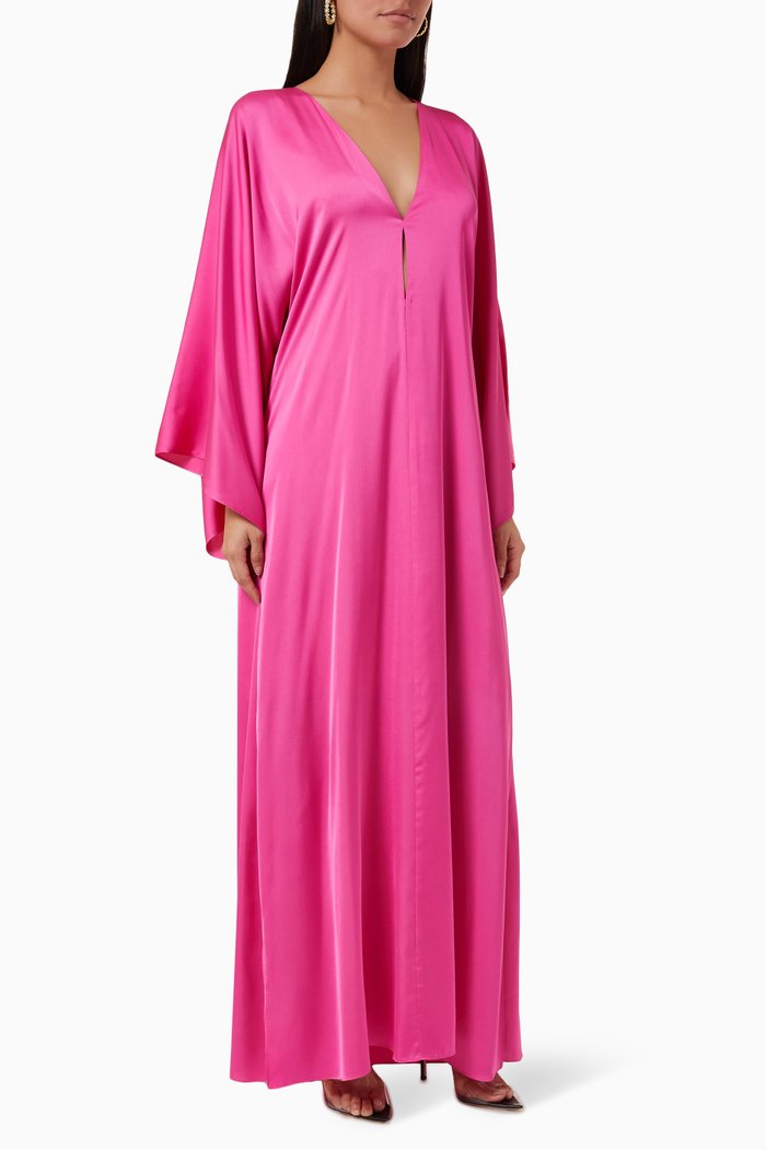 

Franze Bell-sleeve Maxi Dress in Satin, Pink