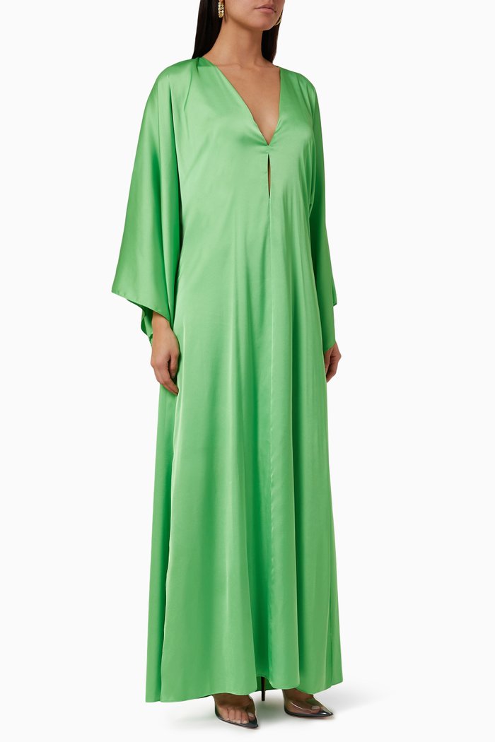 

Franze Bell-sleeve Maxi Dress in Satin, Green