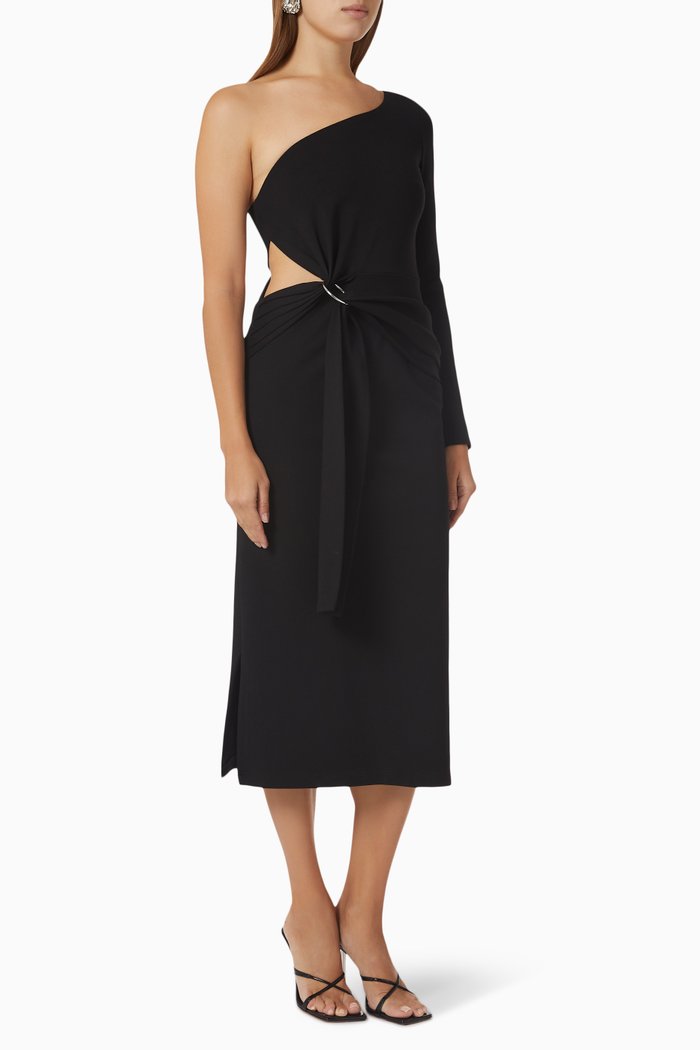 

Royale Cut-out Midi Dress in Crepe, Black