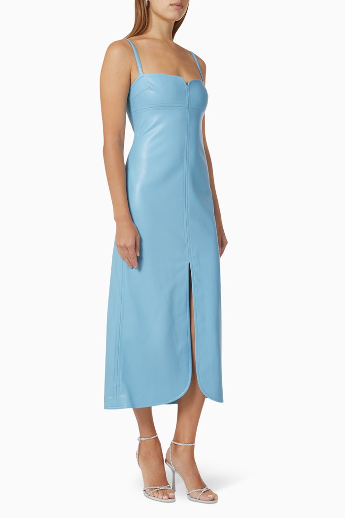 

Camellia Midi Dress in Faux-leather, Blue