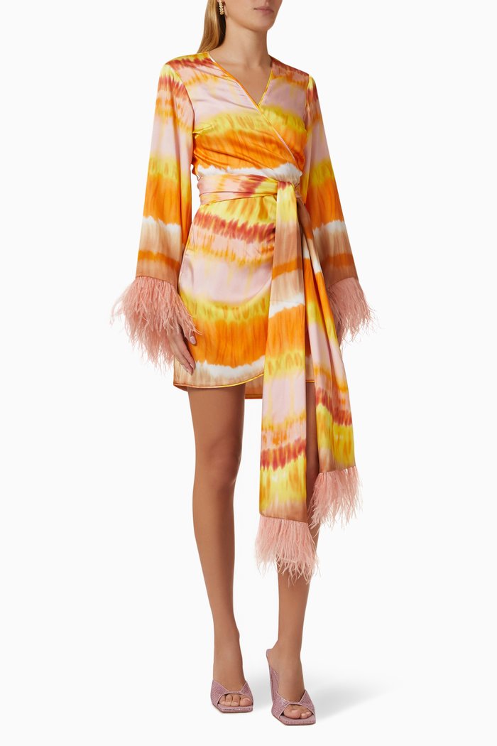 

Viona Feather-trimmed Mini Wrap Dress, Orange