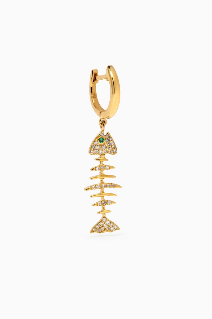 

Wishbone Hoop Drop Single Earring in 18kt Yellow Gold, Green