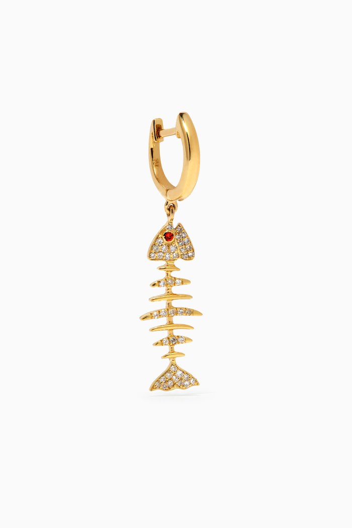 

Wishbone Hoop Drop Single Earring in 18kt Yellow Gold, Red