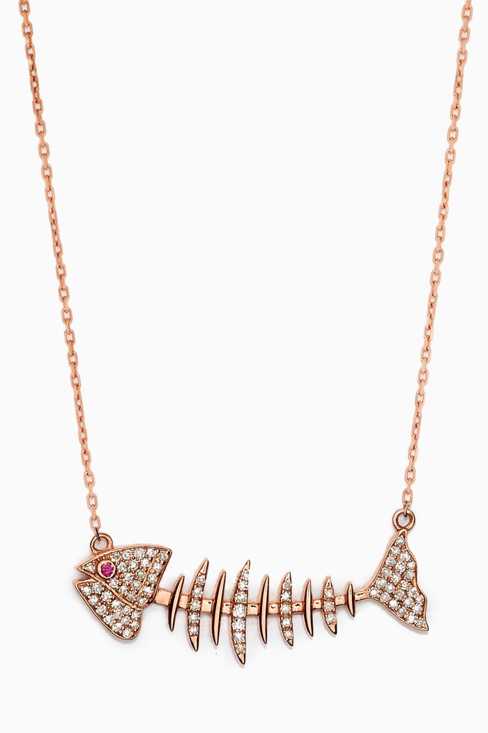 

Wishbone Side Diamond Necklace in 18kt Rose Gold, Red