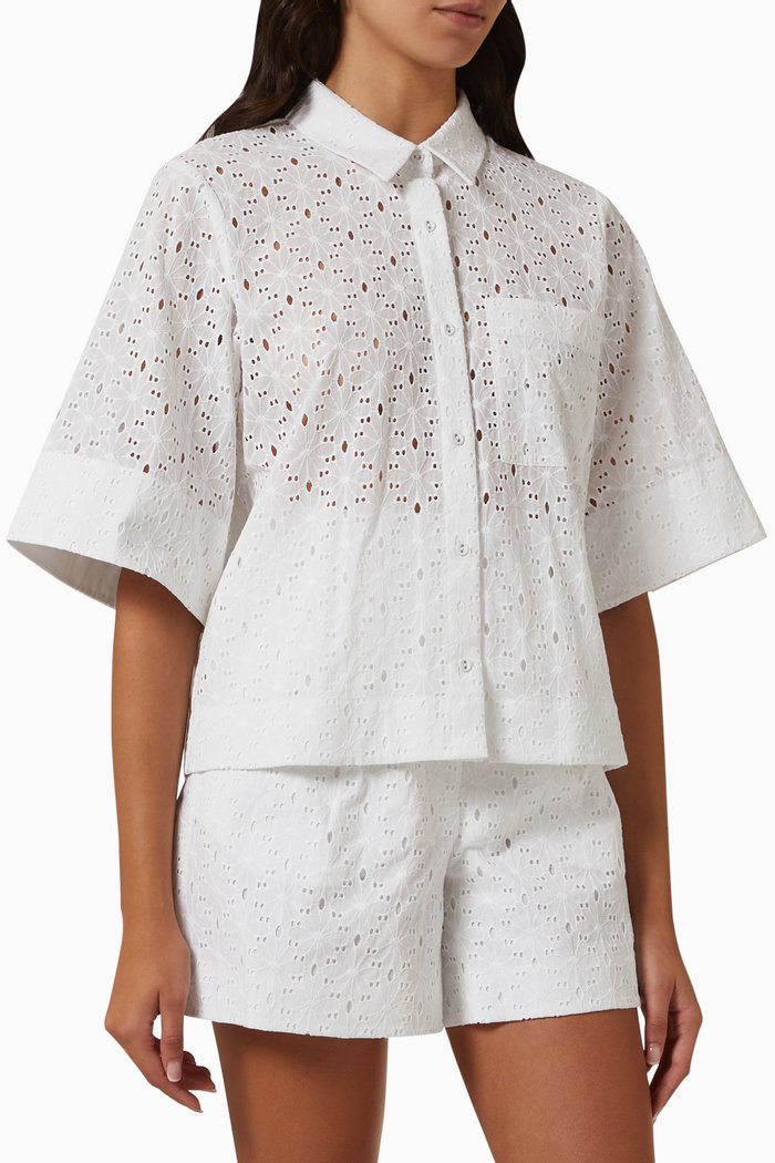 Lucca Broderie Shirt in Cotton, White