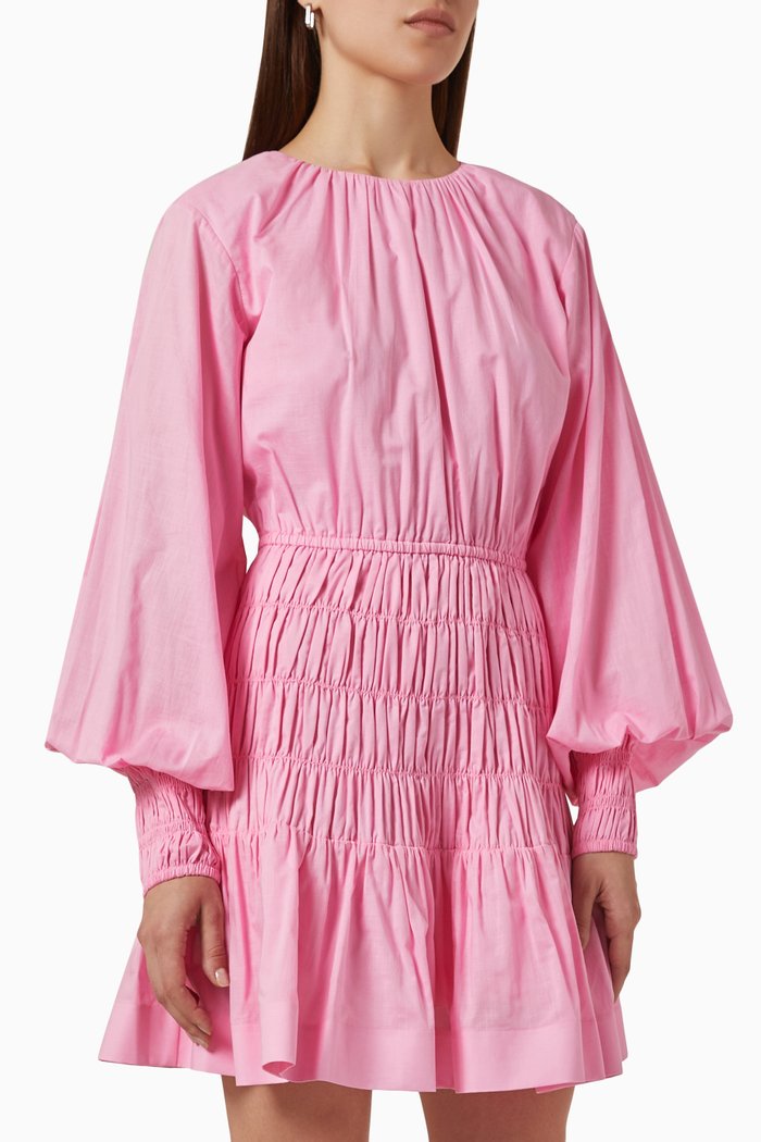 

Marcel Smocked Mini Dress in Organic Cotton, Pink