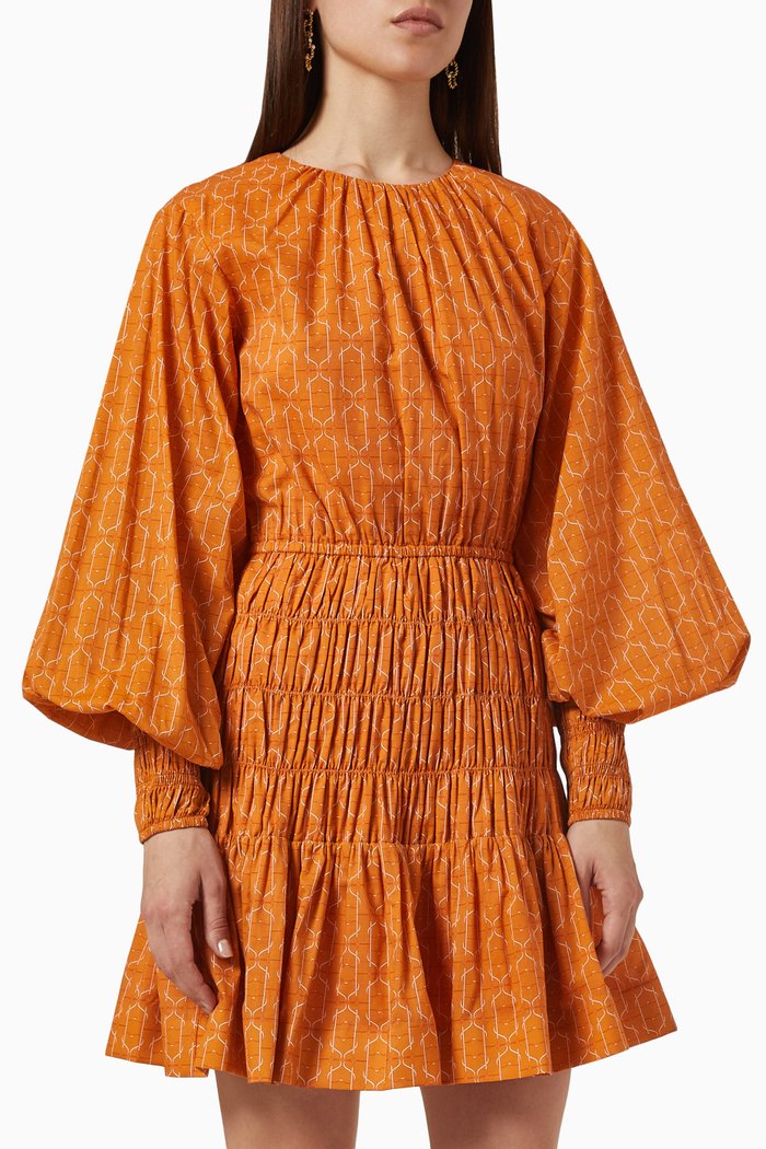 

Marcel Smocked Mini Dress in Organic Cotton, Orange