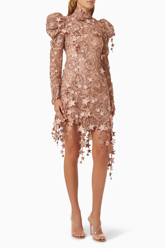 

Celestial Zodiac Mini Dress in Embroidered-tulle, Pink