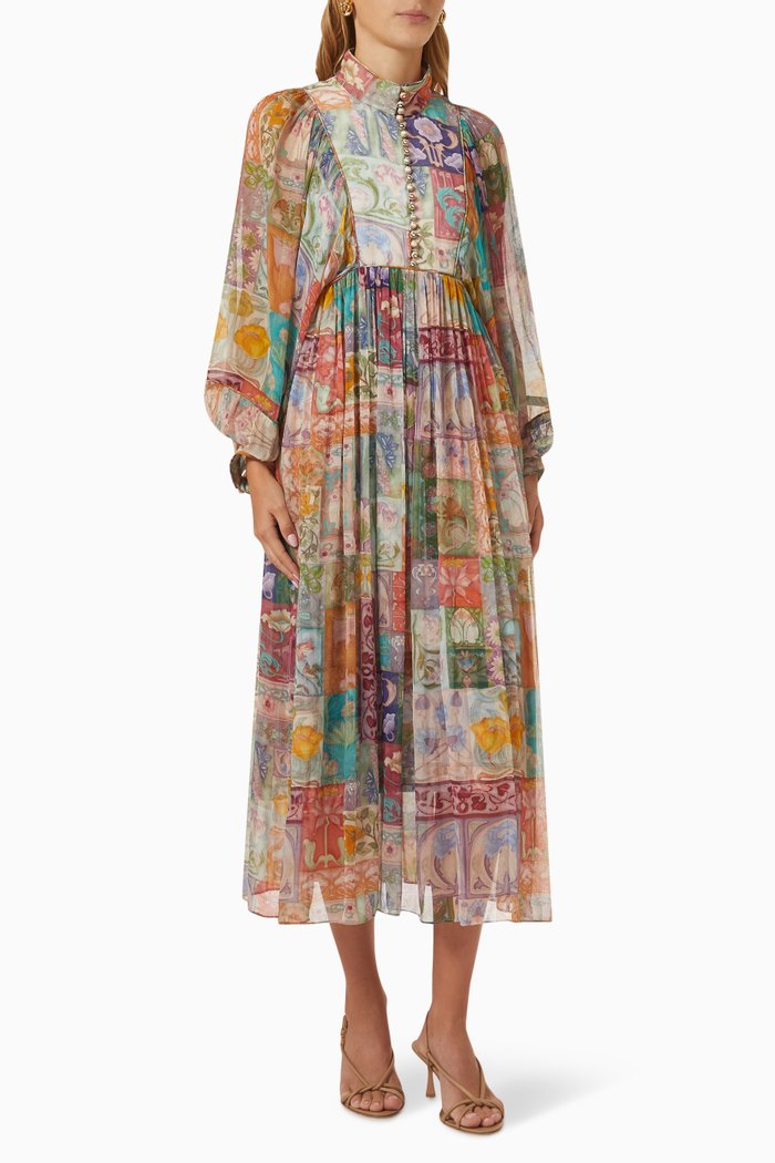 

Cosmic Smock Midi Dress in Chiffon, Multicolour