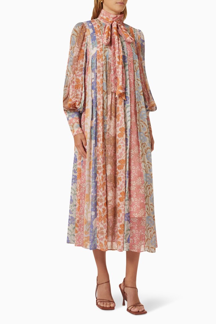 

Cosmic Tie Neck Midi Dress in Chiffon, Multicolour
