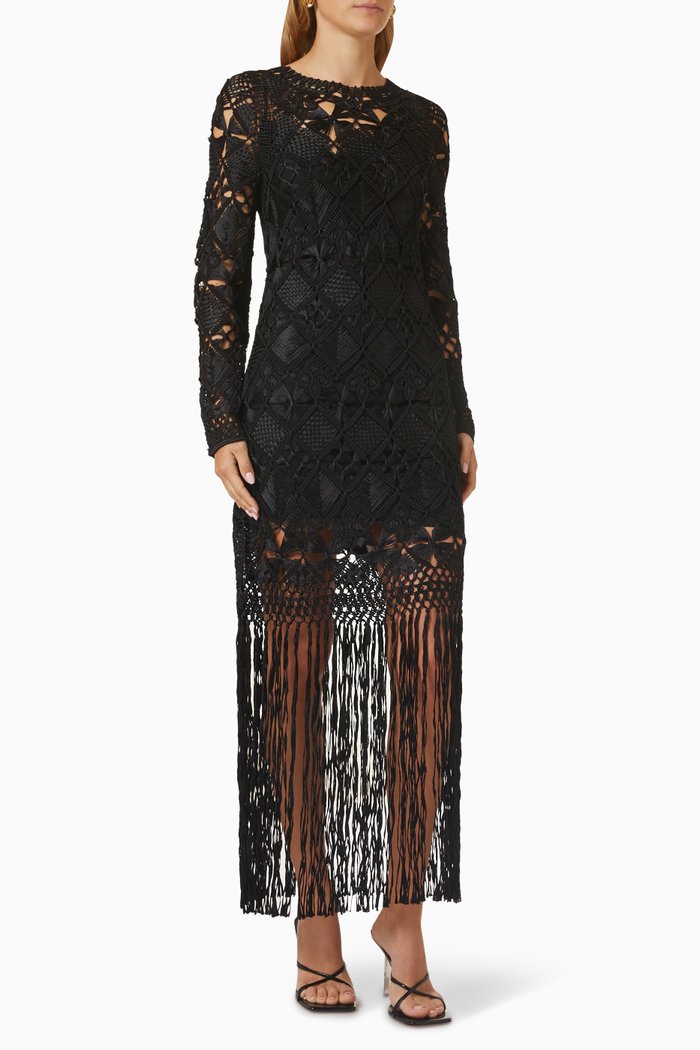 

Kaleidoscope Macrame Dress in Viscose, Black