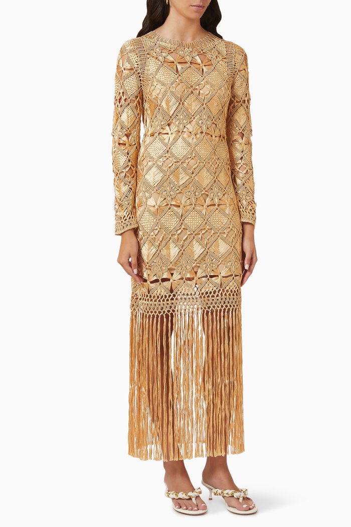 

Kaleidoscope Macrame Dress in Viscose, Gold