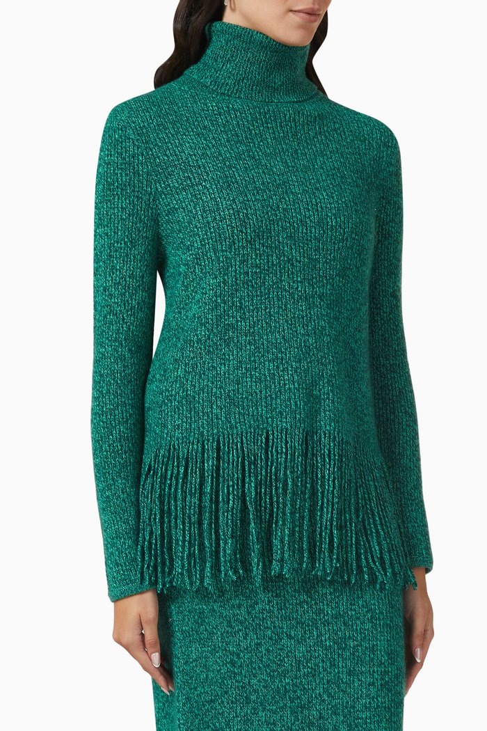 

Kaleidoscope Tassel Turtleneck Top in Cashmere-wool, Green