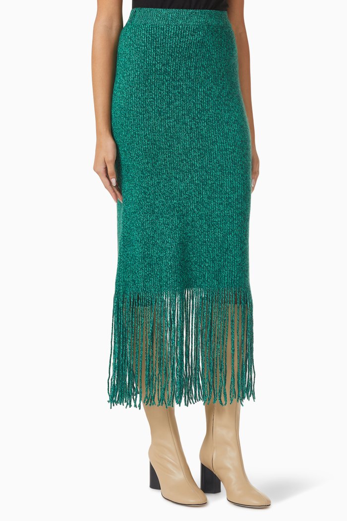 

Kaleidoscope Tassel Midi Skirt in Cashmere-wool, Green
