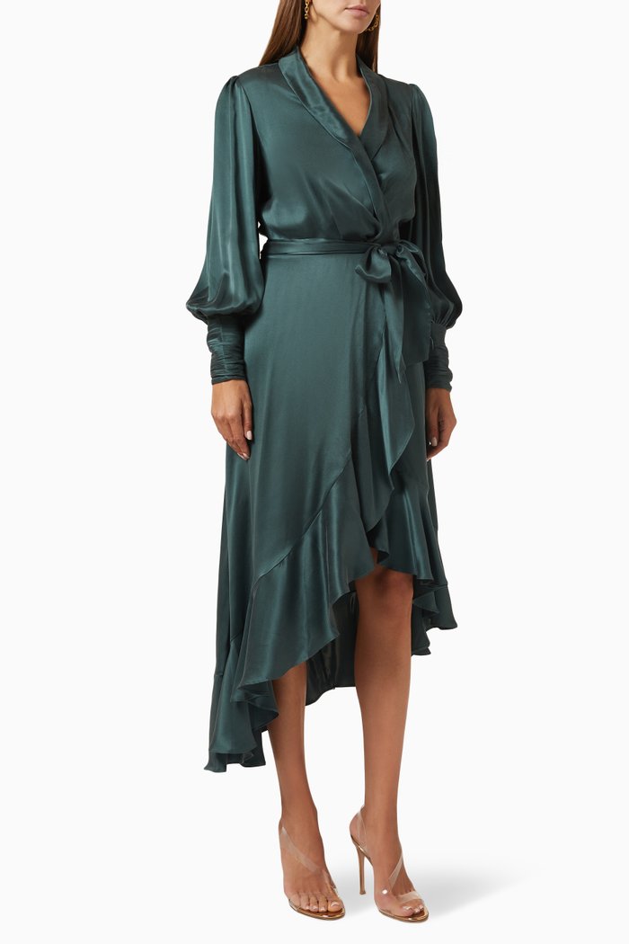 

Wrap Midi Dress in Silk, Green