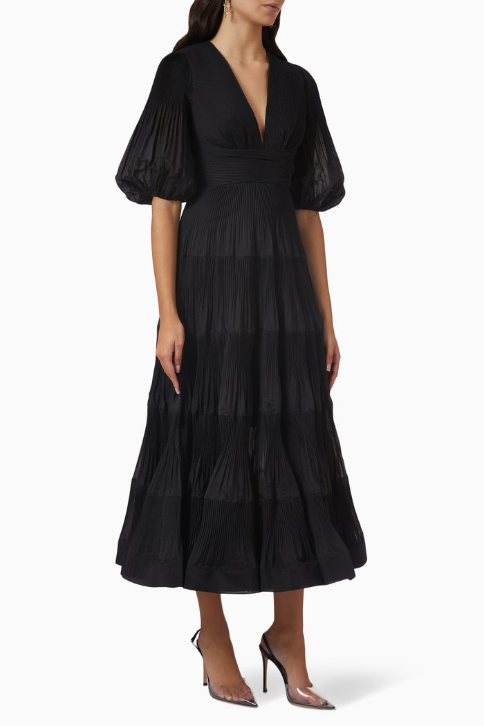 

Pleated Midi Dress, Black