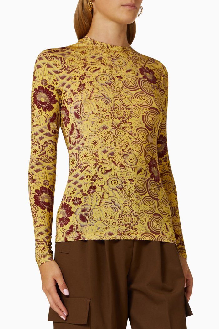 

Eve Printed Top in Tricot, Yellow