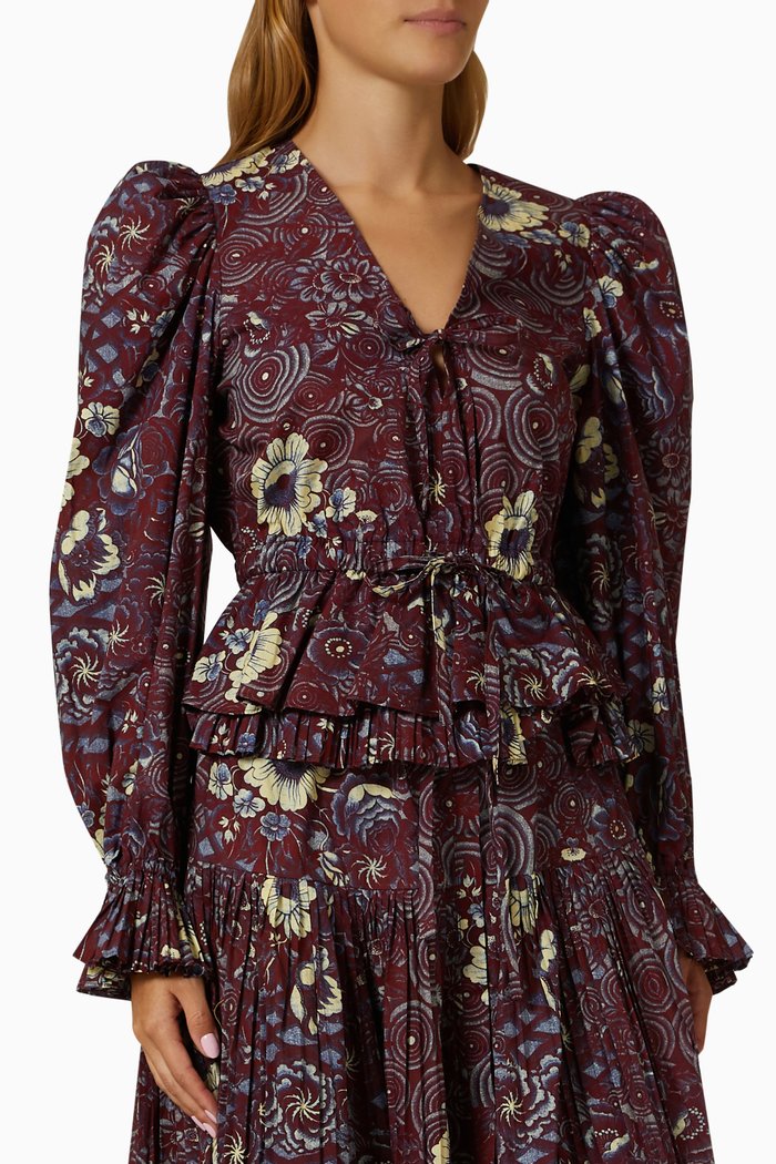 

Ren Floral Blouse in Cotton Poplin, Purple