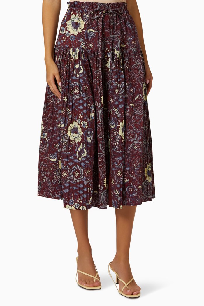

Lourdes Floral Skirt in Cotton Popin, Purple