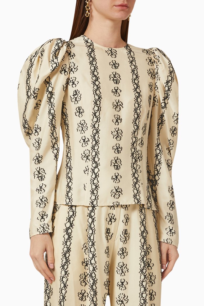

Layla Floral-patterned Top in Silk-blend, White